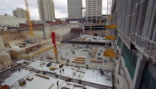 Construction progress at Westfield Bondi Junction showing Stramit Condeck HP structural steel formwork made from DECKFORM® steel